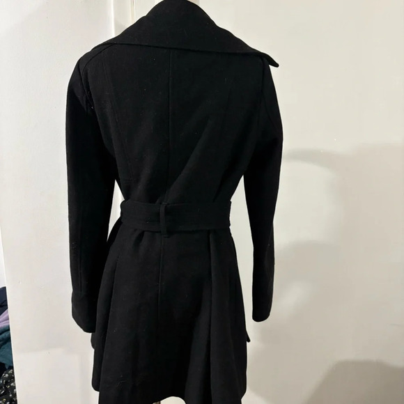 Women’s Sz Small Asymmetrical Wool Blend Black Wrap Peacoat Siena Studio Belted - Picture 6 of 9